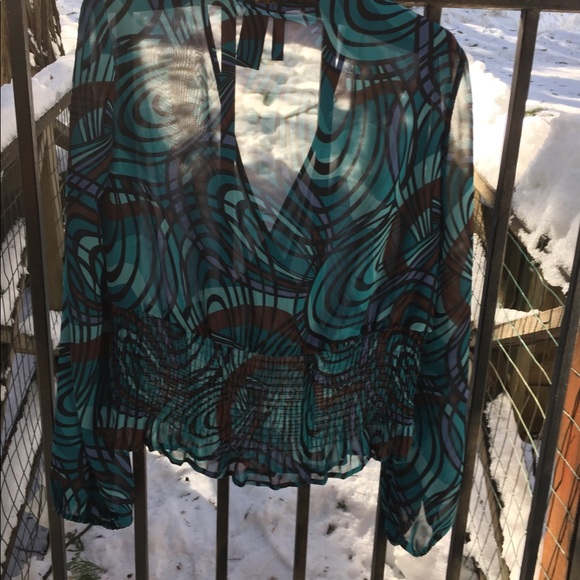 Bisou Bisou teal chiffon blouse,HP - Picture 7 of 9